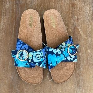 aerie Blue Floral Buckle Slide Sandals